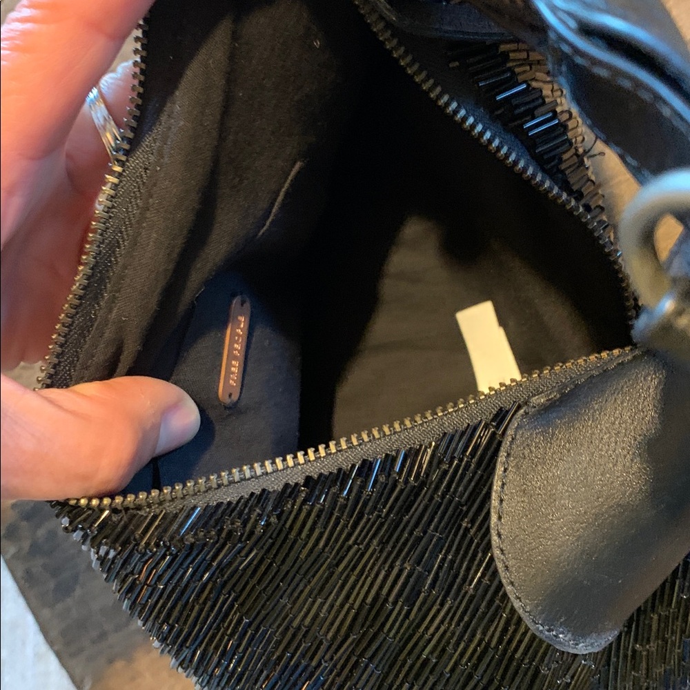 Like New Free People Bugle Beaded Floral Embroidered Black and Brown Hobo Bag - Picture 11 of 13
